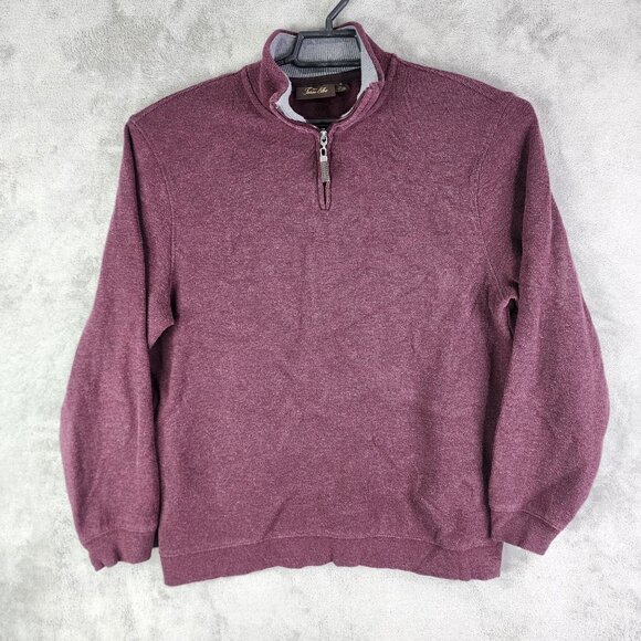 Mens Burgundy Tasso Elba Sweater 1/4 Zip 100% Cotton Long Sleeve Size XL - Picture 2 of 10